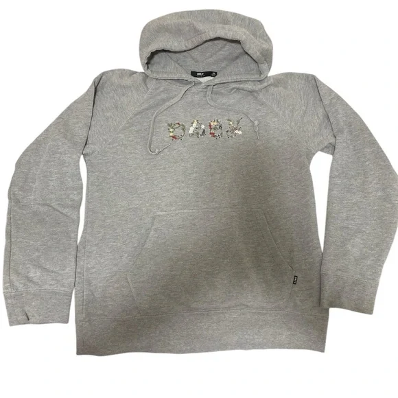 Obey Propaganda Worldwide Embroidered Hoodie Heather Gray Size Medium VGUC - Picture 3 of 7